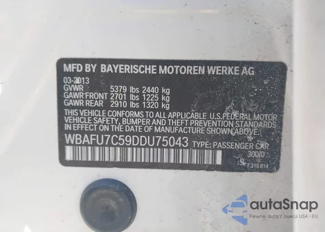 2013 BMW 535I xDrive from USA, damaged, VIN WBAFU7C59DDU75043